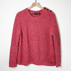 Barbour Women's Pink Crew Neck Knitted Button Shoulder Sweater Size 10